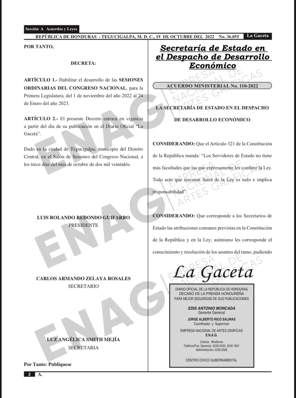 Publicado en La Gaceta decreto que habilita sesiones del CN hasta el 24 de enero 2023